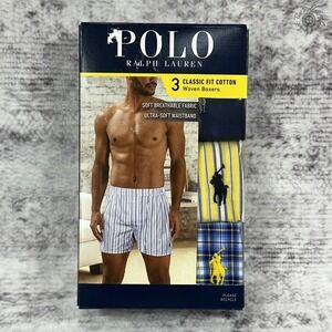NIB - Polo‎ Ralph Lauren 3 Pack Classic Fit Woven Boxers Men's Small Blue Yellow